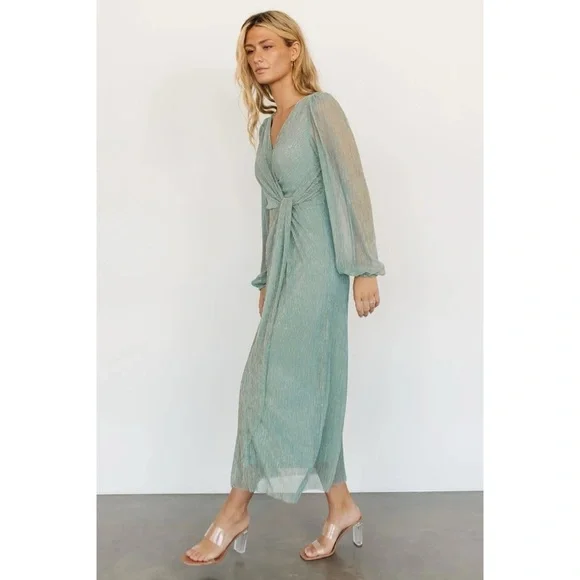 Baltic Born Devlyn Pleated Dress in Blue Sage Shimmer Size L - Picture 3 of 16